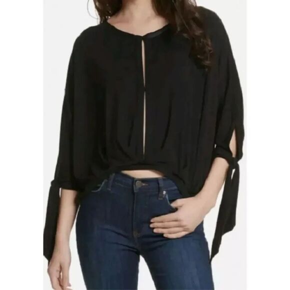 Free People Keeping On Cutout Blouse Black Size Medium - Picture 1 of 7